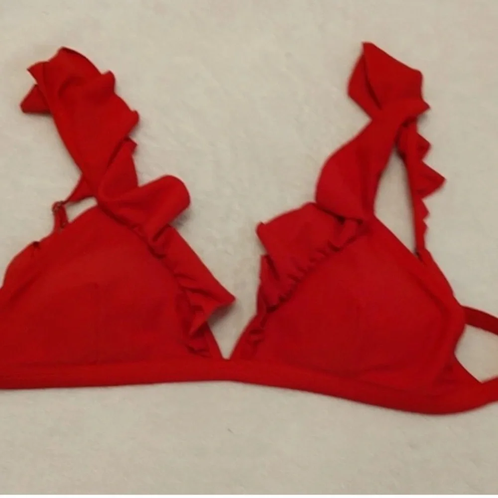 SHEIN Vibrant Red Ruffle Bikini Top